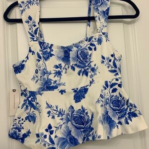 Maeve Anthropologie blue and white floral peplum top NWT